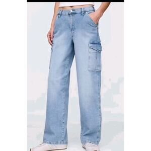 GAP Mid Rise 90s Loose Cargo 29/8R Organic Cotton Light Blue Wide Leg Jean C34